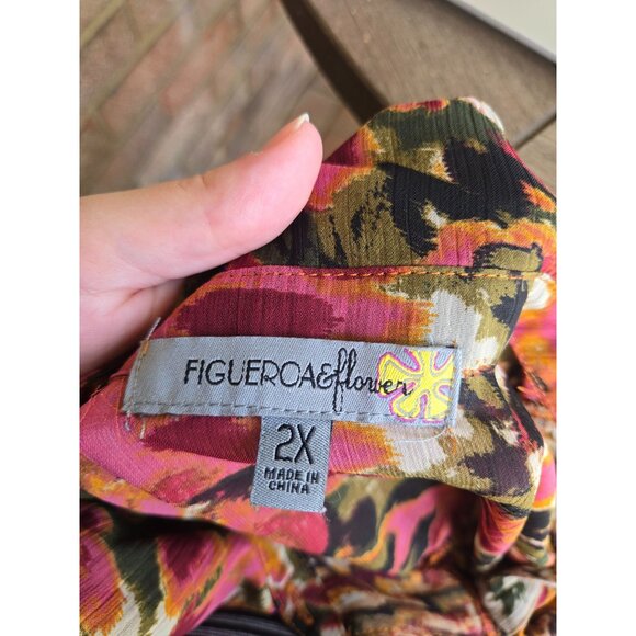 Figueroa & Flower Floral Long Sleeve Button Top Plus Size 2X Boho Fairy Sheer - Picture 6 of 11